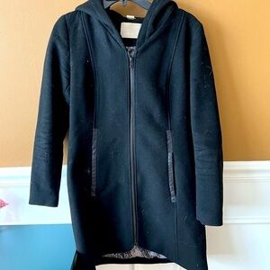 Soia & Koy Black Hooded Pea Coat with Leather Accents Size Medium
